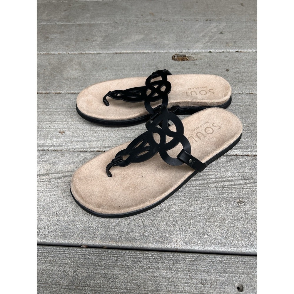 Soul Naturalizer Janice Black Laser Cut Thong Sandals Womens 7.5M Comfort Shoes